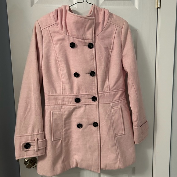 Eclipse Jackets & Blazers - Eclipse Pink Hooded Peacoat Double-Breasted Jacket